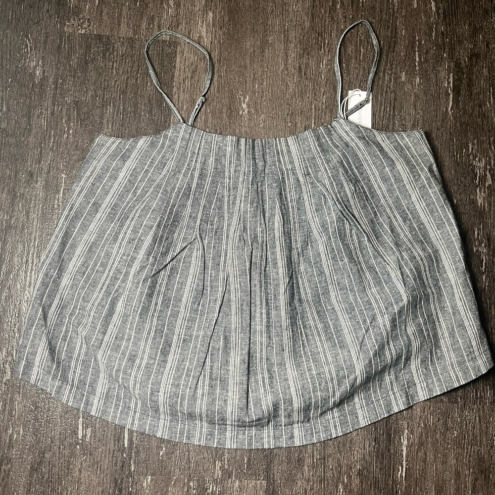 Outerknown Sz Small Tides Striped Linen Blend Crop Swing Tank Top Gray White NWT